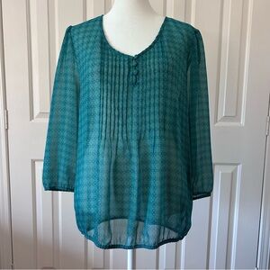 ST. JOHN'S BAY ~ Teal Sheer Chiffon Blouse Top ~ Sz Large ~ NWOT ~ A1221